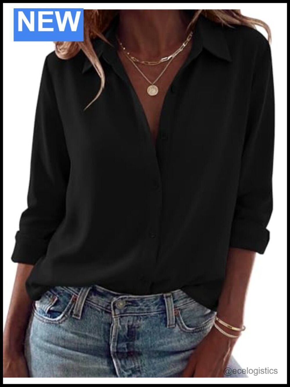 Long Sleeve Button Down Blouse with Collar - Dressy Casual Work Top